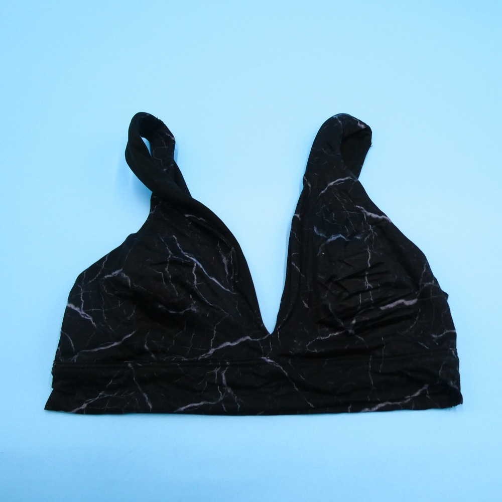 Victoria's Secret Bralette Womens Medium Black Marble V-Neck Logo Stretch Nylon
